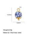 Ciondolo in acciaio inossidabile in porcellana blu e bianca stile cinese accessorio fai da te - Ciondolo a Forma di Sfera (HP0264G02) / Circa 14.5x8.6mm / Blu e Bianco (HP0264G02)