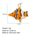 Ceramic Tropical Fish Stainless Steel Pendant DIY Jewelry Accessory Orange Black Color - 1 Piece/Pack / Orange