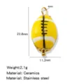 Ceramic rugby charm pendant, 22.8x11.2mm handmade bead DIY jewelry accessory for bracelet necklace - Yellow