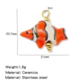 Ceramic tropical fish pendant stainless steel DIY jewelry accessory orange white color. - 1 Piece/Pack / Red