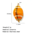 Handmade ceramic rugby shape loose bead DIY jewelry accessory stainless steel pendant - Orange