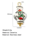 Ceramic gourd pendant with stainless steel fittings, unique colorful painted design for DIY jewelry making - Small Gourd Traditional Painted Style (HP0255G04)