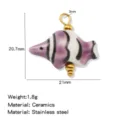 Ceramic tropical fish pendant with stainless steel beads, DIY jewelry making accessory. - 1 Piece/Pack / Purple
