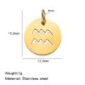 Stainless steel 12 zodiac Aquarius round cutout pendant DIY jewelry making accessory 1pc - Hollow-out Pendant - Aquarius / Gold (Vacuum Plated)
