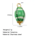 Handmade ceramic rugby ball pendant charm DIY jewelry accessory with stainless steel loop 22mm - Cyan