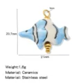 Blue ceramic tropical fish pendant stainless steel jewelry accessory for DIY crafting. - 1 Piece/Pack / Sky Blue