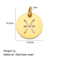 Stainless steel Pisces zodiac sign pendant round plate cutout jewelry 15.3x12.2mm 1g - Hollow-out Pendant - Pisces / Gold (Vacuum Plated)