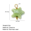 Groene keramische zeester hanger met roestvrijstalen onderdelen voor DIY sieraden. - Groen