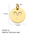 Aries zodiac stainless steel gold plated round cutout pendant DIY jewelry accessory 15mm - Hollow-out Pendant - Aries / Gold (Vacuum Plated)