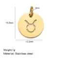 Taurus zodiac pendant stainless steel gold round cutout charm size 15.3x12.2mm lightweight - Hollow-out Pendant - Taurus