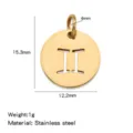 Stainless steel Gemini zodiac pendant round cutout charm DIY jewelry accessory 15mm - Hollow-out Pendant - Gemini
