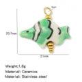 Tropical fish ceramic stainless steel pendant DIY jewelry making accessory lightweight 21mm - 1 Piece/Pack / Green