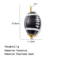 Ceramic football shape bead pendant charm DIY bracelet necklace jewelry making accessory. - Black