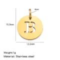 Stainless steel letter B round pendant, 18K gold plated DIY jewelry charm for necklace. - Hollow Letter B / Gold