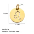 Stainless steel 18k gold plated Leo zodiac sign round charm pendant accessory 15.3mm - Hollow-out Pendants - Leo