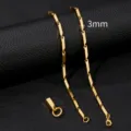 Gold titanium steel bar link chain for men, 3mm width minimalist hip hop necklace. - 3mm Width / Gold / 50cm