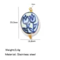 Ciondolo tulipano in ceramica blu bianca acciaio inossidabile fai da te 29mm - Blu e Bianco (HP0264G12)