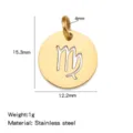 Stainless steel Virgo zodiac pendant, 18k gold plated round cutout DIY charm for jewelry making. - Hollow-out Pendants - Virgo
