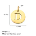 Stainless steel 18k gold plated letter D round pendant diy jewelry accessory component. - Hollow Letter D / Gold
