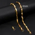 Men's Gold Titanium Steel 4mm Rhombus Stick Chain Cuban Necklace Hip Hop Fashion Style - 4mm Width / Gold / 50cm
