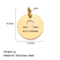 Libra zodiac sign stainless steel round pendant DIY jewelry making gold color charm accessory - Hollow-out Pendants - Libra