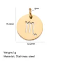 Stainless steel zodiac pendant 18K gold plated round hollow charm DIY jewelry accessories - Hollow-out Pendants - Scorpio