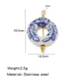 Ciondolo ciambella in ceramica blu e bianco stile cinese in acciaio inossidabile per gioielli - Blu e Bianco (HP0264G15)