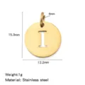 Stainless steel gold round letter I pendant charm, 15.3x12.2mm DIY jewelry making accessory - Hollow Letter I