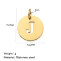 18K gold plated stainless steel hollow letter J round pendant DIY jewelry fashion accessory. - Hollow Letter J