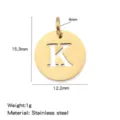 Stainless steel 18K gold letter K round pendant charm DIY jewelry accessory size 15mm - Hollow Letter K