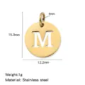 Stainless steel gold round letter M pendant DIY jewelry accessory with size details - Hollow Letter M