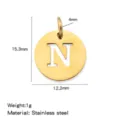 Gold stainless steel letter N cut-out round pendant DIY fashion jewelry accessory 15.3mm - Hollow Letter N