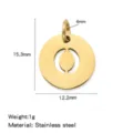 Stainless steel 18K gold color letter pendant DIY jewelry accessory with clear size specs. - Hollow Letter O