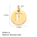 Stainless steel letter P pendant, 18K gold finished round charm for DIY jewelry making accessories. - Hollow Letter P