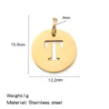 Stainless steel 18K gold round letter T pendant DIY jewelry accessory charm piece. - Hollow Letter T