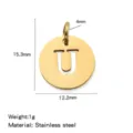 Stainless Steel Gold Letter U Pendant DIY Jewelry Accessory 15.3mm Round Charm Component - Hollow Letter U
