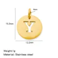 Gold stainless steel hollow letter Y pendant dimensions chart and detailed weight specs. - Hollow Letter Y