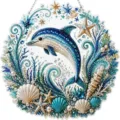 Decoración colgante de pintura de diamante acrílico, tema océano con delfín, concha y estrella. - Estilo R Delfín (Con Paquete de Material DIY) / 25*25cm