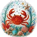 Adorno colgante de pintura de diamante acrílico redondo con cangrejo, estrella de mar y conchas. - Estilo Cangrejo (Q) / 20*20CM (Con paquete de material DIY) / Multicolor