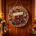 Colgante de pintura de diamante acrílico de Navidad decoración colgante redonda para el hogar. - Estilo C Calcetín de Navidad (Con Paquete de Material DIY) / 20*20cm