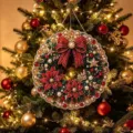 Guirnalda de Navidad colgante con lazo rojo y pedrería para decoración festiva del hogar. - Estilo B Guirnalda de Navidad (Con Paquete de Material DIY) / 20*20cm