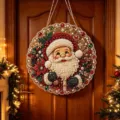 Navidad Papá Noel decoración colgante pintura de diamante colgante acrílico redondo regalo - Estilo E Papá Noel (Con Paquete de Material DIY) / 20*20cm