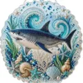 Colgante colgante de pintura de diamante acrílico gran tiburón blanco concha decoración - Estilo Tiburón del Océano (W) / 20*20CM (Con paquete de material DIY)