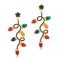 Christmas light bulb drop earrings in gold tone with colorful enamel charms for women. - Geometric Line Light Bulb Style