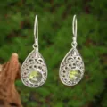 Vintage Silber Tropfen Ohrringe mit grünem Peridot Edelstein für Damen Modeschmuck Stil - Antik Silber Grüner Edelstein Tropfen Ohrringe (Stil 8)