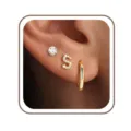 Gouden letter S oorringen en oorknopjes set, minimalistische chique sieraden voor dames. - Letter S Set