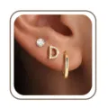 Σετ σκουλαρίκια με γράμμα D σε χρυσό χρώμα με ζιργκόν και κρίκο για γυναίκες. - Σετ γραμμάτων D