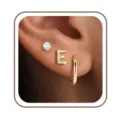 Gouden letter E oorbellen set minimalistisch glinsterende zirkonia sieraden dames - Alfabet E set
