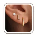 Gouden letter L oorringen set met solitaire knop en minimalistische creool voor dames - Letter L Set