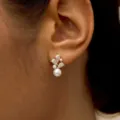 Pendientes de botón elegantes con circonitas y perlas para mujer, joya dorada chic. - Estilo 1 / Dorado